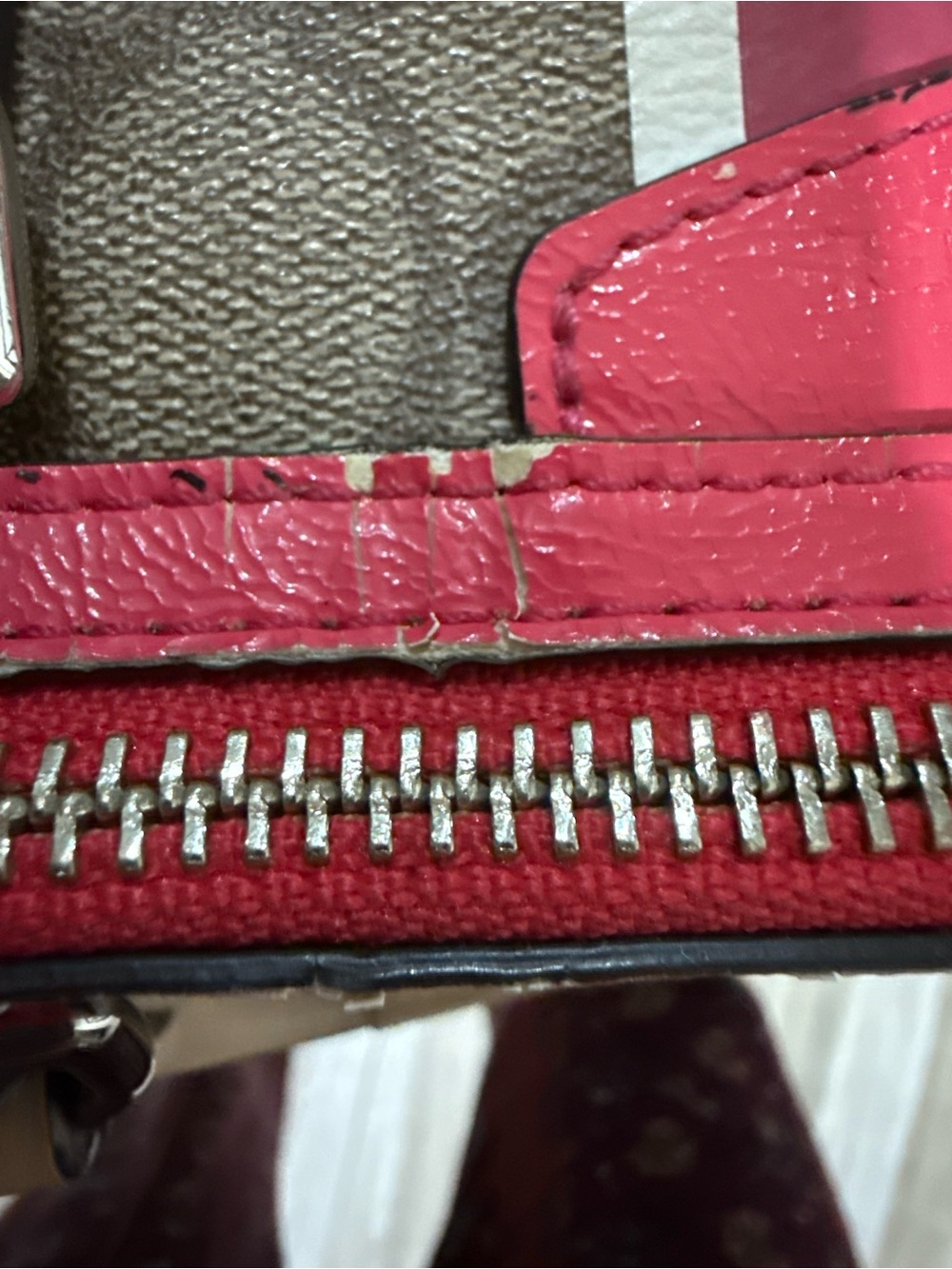 Fair condition Coach Brown Signature Canvas Satchel with Pink Stripe and Tan - Picture 12 of 15